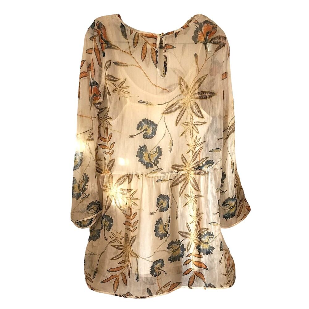 Roxy Amazing Wave Sheer Overlay Long Sleeve Flowy Floral Tunic Dress Medium - Picture 3 of 3
